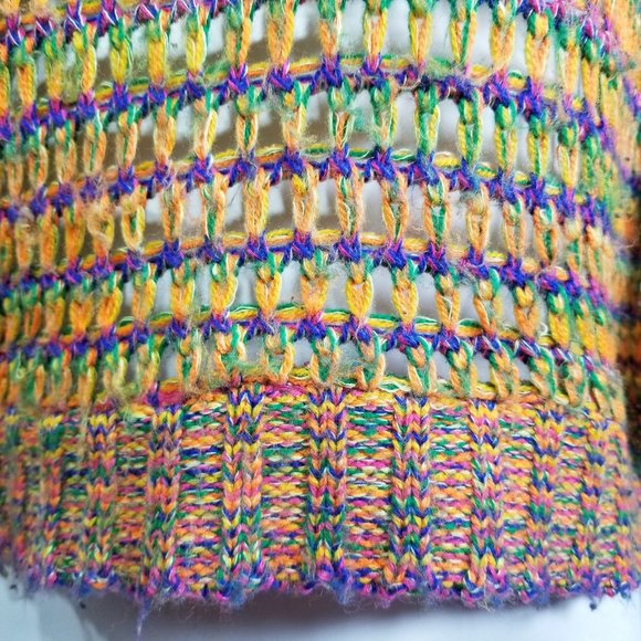 Lipstick Cropped Open Knit Sweater 80s Large Short Sleeve Dance Yellow Blue Purp - Picture 4 of 9